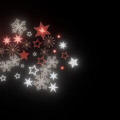 Christmas, winter, holiday background with red and white stars and snowflakes on black. Perfect for cards, banners, and websites.