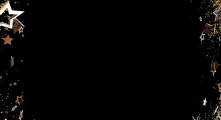 Elegant gold star border on black background. Ideal for festive designs, holiday themes, and special occasion projects. Perf