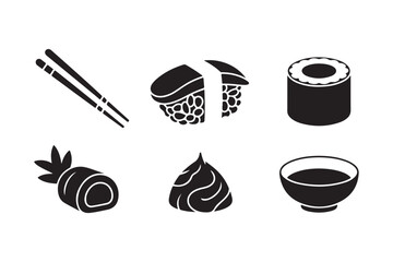 Stylized black and white sushi and chopsticks illustration
