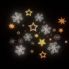 Festive winter background with gold stars and snowflakes on black. Perfect for Christmas, New Year's, and winter holidays.