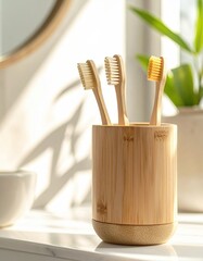 Sustainable Bathroom with Bamboo Toothbrushes