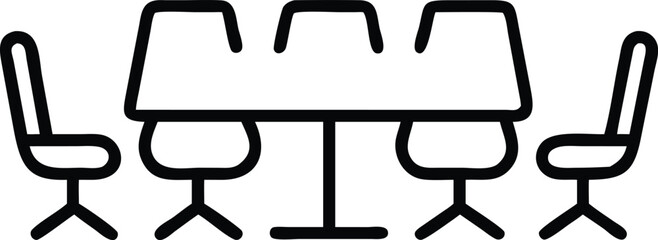 Line Art Icon of a Conference Table with Chairs: Simplicity, Minimalism and Meeting Concept - Bold Outline Design                                     