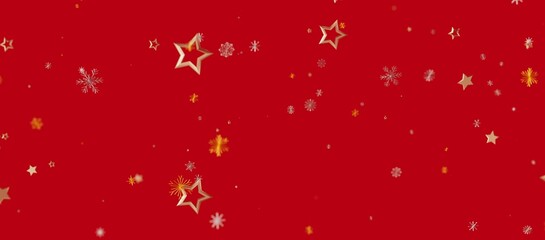 Christmas background with gold stars and snowflakes falling on a vibrant red backdrop. Perfect for seasonal designs, holiday