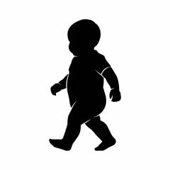 Silhouette of a baby taking its first steps, full body side view.