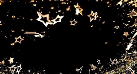 Abstract background featuring golden stars against a black backdrop. Perfect for holiday themes,...