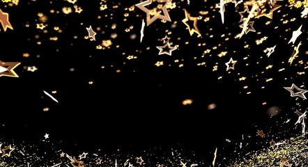Dynamic abstract background with golden stars falling on a black background perfect for celebratory designs or events. Add s