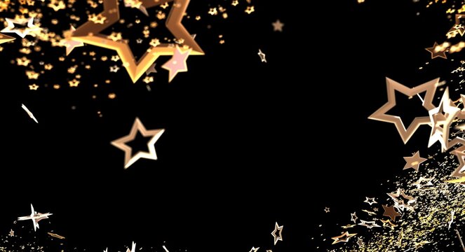 Abstract image with golden stars on black. Great for background, celebrations, events, holiday themes, design, invitation ca