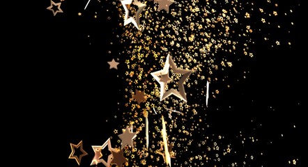 Obraz premium Stunning abstract image of falling gold stars on a black background. Perfect for holiday themes, celebrations, and adding a
