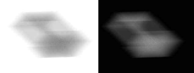 shifting grain-filled shadow form glides through dark space, creating a muted drifting shape with