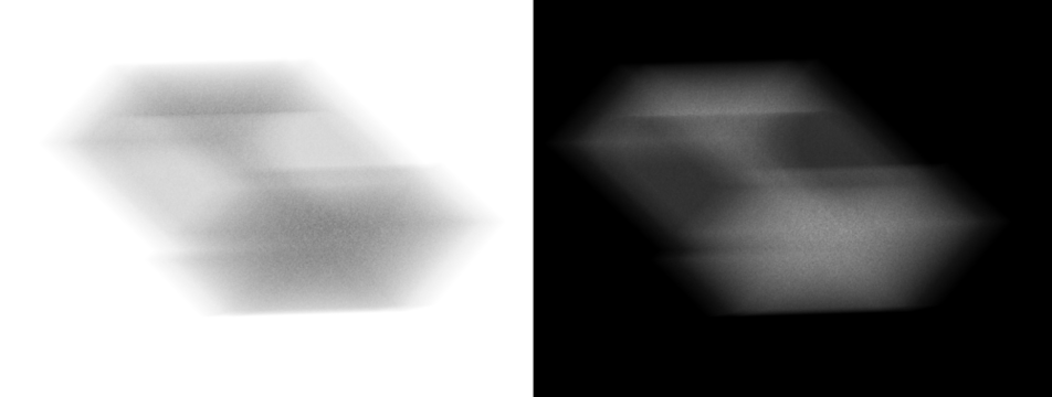 shifting grain-filled shadow form glides through dark space, creating a muted drifting shape with