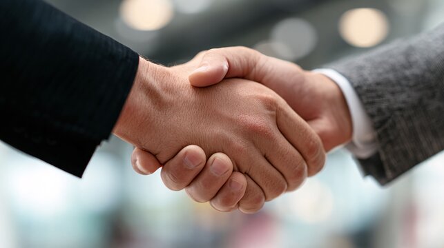Close-up of professional business handshake in modern office environment - Powered by Adobe