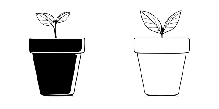 Nature's Gift: Miniature Trio Pot Plants Black White | Clean, isolated vector art for creative projects.