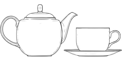 Elegant Tea Time: Classic Ceramic Kettle Cup Set | Clean, isolated vector art for creative projects.