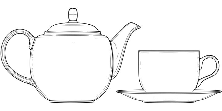 Elegant Tea Time: Classic Ceramic Kettle Cup Set | Clean, isolated vector art for creative projects.