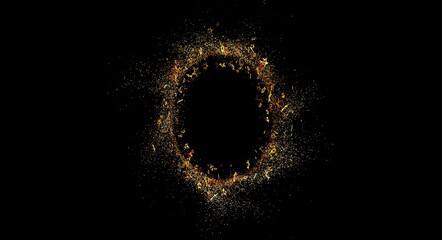 Obraz premium Abstract image of a glowing circle made of golden particles on a dark background. Great for concepts of energy, cosmos, expl