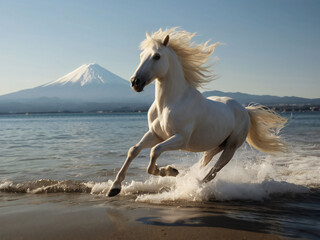 A thoroughbred sprinting at full speed.