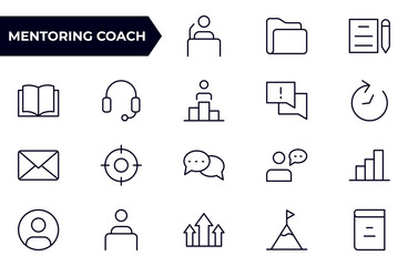 Fototapeta premium Mentoring and Coaching Icon set. Vector-Based Icons for Mentorship, Leadership, Learning, Support, and Growth