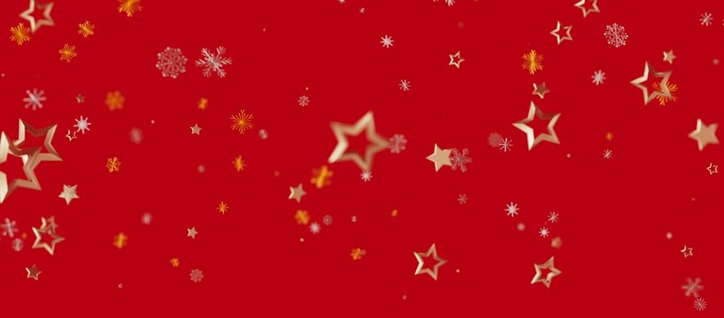 Christmas background with golden stars, snowflakes and red background, perfect for holiday greetings, festive events, and ce