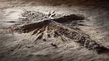Drawing of a cross in ash dust or sand representing faith sacrifice and Jesus Christ during Lent and Holy Week