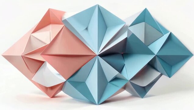 Abstract Geometric Origami Design with Delicate Pastel Colors on a White backdrop