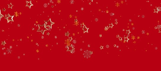 Christmas background with falling gold stars and snowflakes on a bright red background, perfect for holiday greetings and festive des © vegefox.com