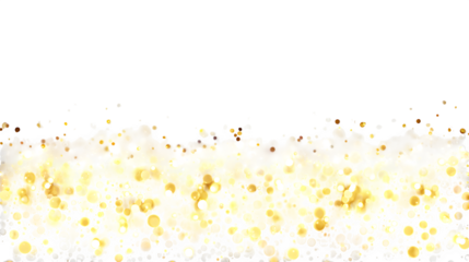 Glittering golden bokeh light background creating a festive holiday glow isolated on white background