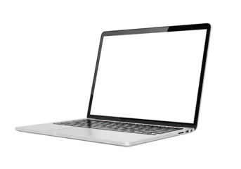 Laptop computer with blank white screen isolated on transparent background
