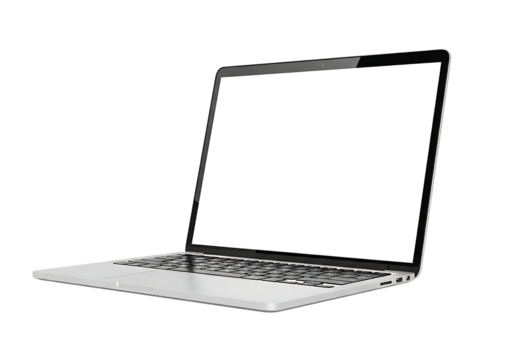 Laptop computer with blank white screen isolated on transparent background
