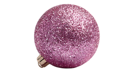 Glittery pink Christmas bauble with shimmer isolated on white background