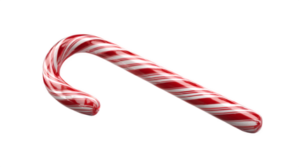 Glossy candy cane in red-and-white stripes isolated on white background