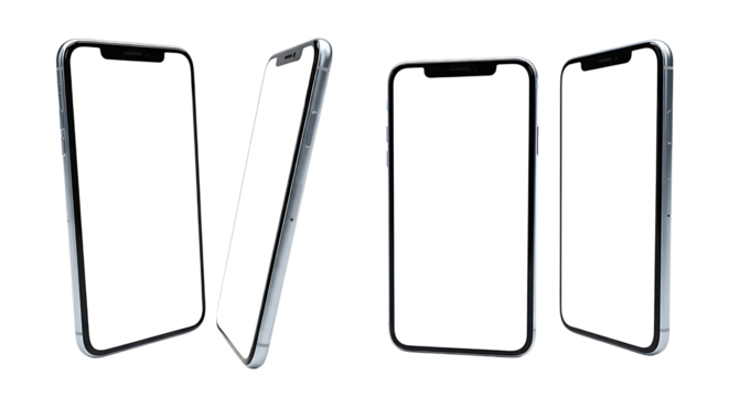 Smartphone mockup frames set multiple angles isolated on transparent background
 - Powered by Adobe