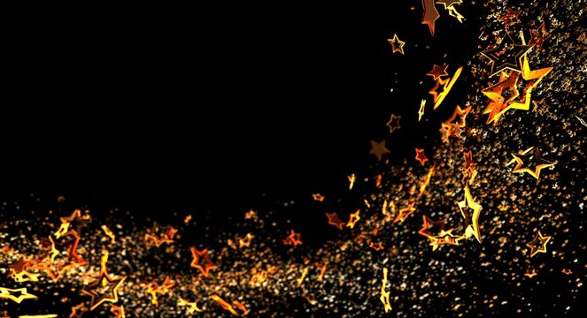Dynamic composition of golden stars and glitter against a dark background, perfect for celebrations and special occasions. I - Powered by Adobe