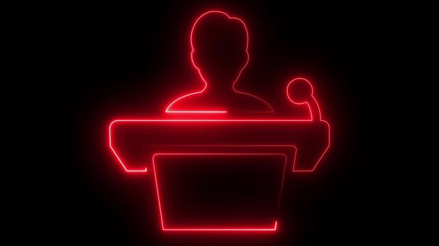 glowing neon Speaker man icon.Training icon, coaching concept, teacher and learner, presentation, conference, lesson, seminar, education symbol. 4k motion video animation.