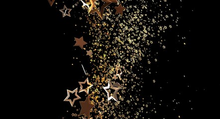 Abstract background of gold stars on a black background. Perfect for celebrations, holidays,...