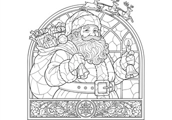 Naklejka premium Intricate Festive Santa Claus and Reindeer Stained Glass Coloring Pages for Seasonal Enjoyment