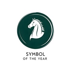 Bright vector illustration with a horse in a circle on a white background. Symbol of the year.