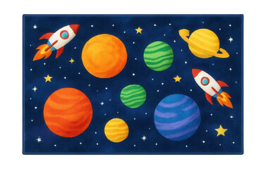 A colorful space-themed rectangular rug, perfect for inspiring creativity in a child's