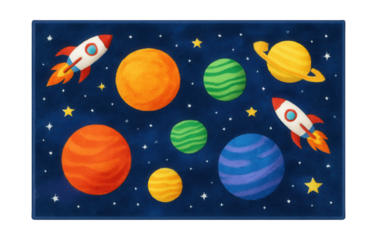 A colorful space-themed rectangular rug, perfect for inspiring creativity in a child's