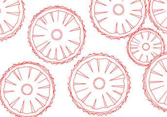 A repeating pattern of circular slices of fruit on a , bicycle wheel, circle, illustration, pattern, rim, tire, wheel, against transparent background
