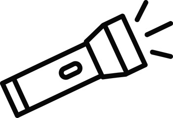 Flashlight icon emitting a light beam, outline graphic symbol for illumination tool.