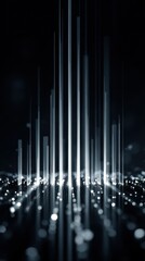 Abstract Light Pillars Rising from Dotted Surface, Dark Background, Futuristic Glow.