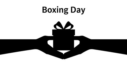 Boxing day celebration illustration featuring two hands holding a gift box symbolizing generosity, giving and festive tradition