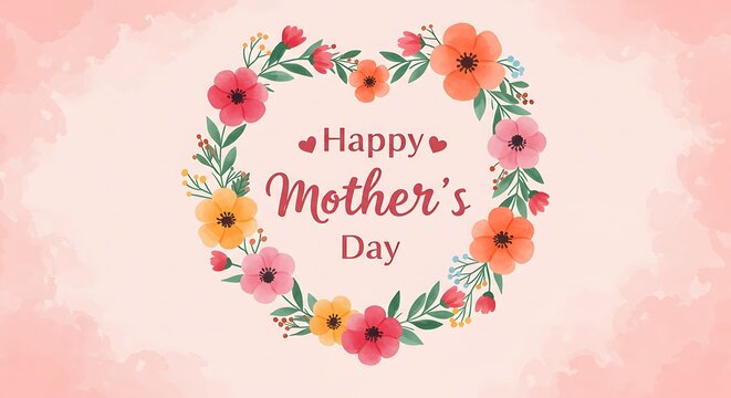 Greeting card image with a floral wreath and text wishing a happy Mother's Day