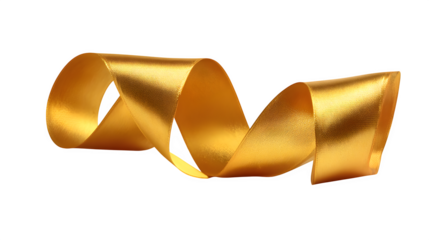 Gold ribbon folded elegantly with soft shadows isolated on white background