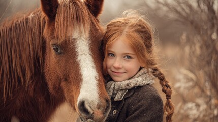 Child horse and smile in nature filled with love and adventure enjoying life on a farm Ranch life brings happiness freedom and joy with pets