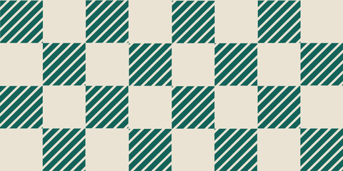 Seamless vector pattern with dark green gingham plaid texture, vintage country textile design, classic woven check background, decorative geometric retro style, rustic picnic or wrapping theme