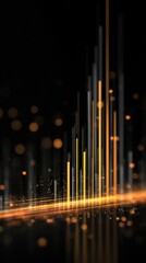 Abstract Golden Light Pillars Reflecting on Dark Surface, Bokeh.