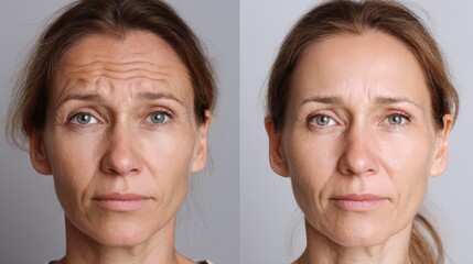 female forehead wrinkles pre and post cosmetic treatments