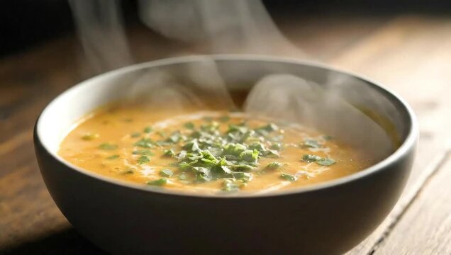 Hot Steaming Vegan Soup Butternut Squash Carrot Pumpkin Cozy Dinner