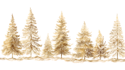 Golden Christmas tree line art illustration for elegant holiday decor isolated on white background